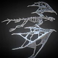 Flying Animal Dragon Skeleton Silver Skeletal Structure With Wings 3D Rendered On Dark Background