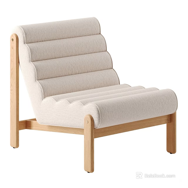 Minimalist Modern Lounge Chair With Light Fabric And Wooden Frame Structure 3d model 