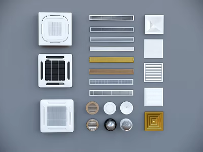 Various Air Conditioner Fan Designs With Different Grilles Panels And Style Options 3d model