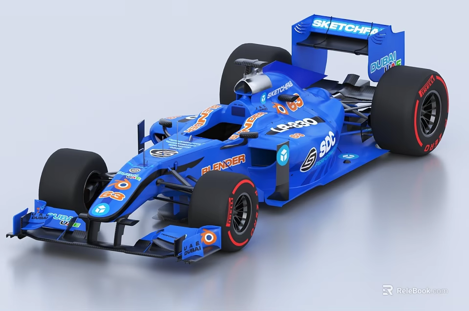 Blue Formula 1 Racing Car With Sponsor Logos And Aerodynamic Design 3d model 
