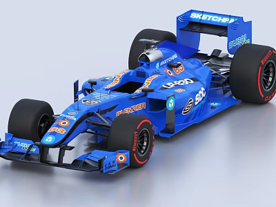 Blue Formula 1 Racing Car With Sponsor Logos And Aerodynamic Design 3d model