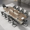 Modern Wooden Conference Table With Gray Chairs Laptop Documents And Flower Vase