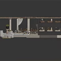 Wooden Canopy Market Structure With Multiple Stalls Displayed Goods And Potted Plant