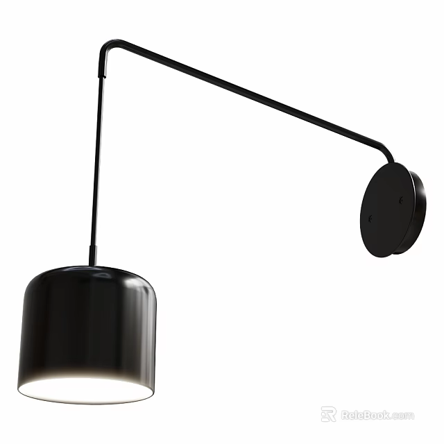 Modern Black Wall Lamp With Long Arm And Dome Shade Design 3d model 