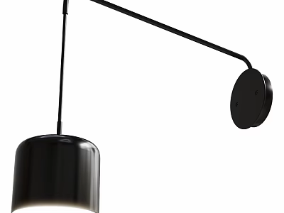Modern Black Wall Lamp With Long Arm And Dome Shade Design 3d model