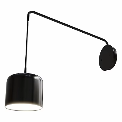 Modern Black Wall Lamp With Long Arm And Dome Shade Design 3d model