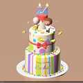 Colorful Birthday Cake With 24 Candles Figurines Stripes Dots Bow And Happy Birthday Rachel Text