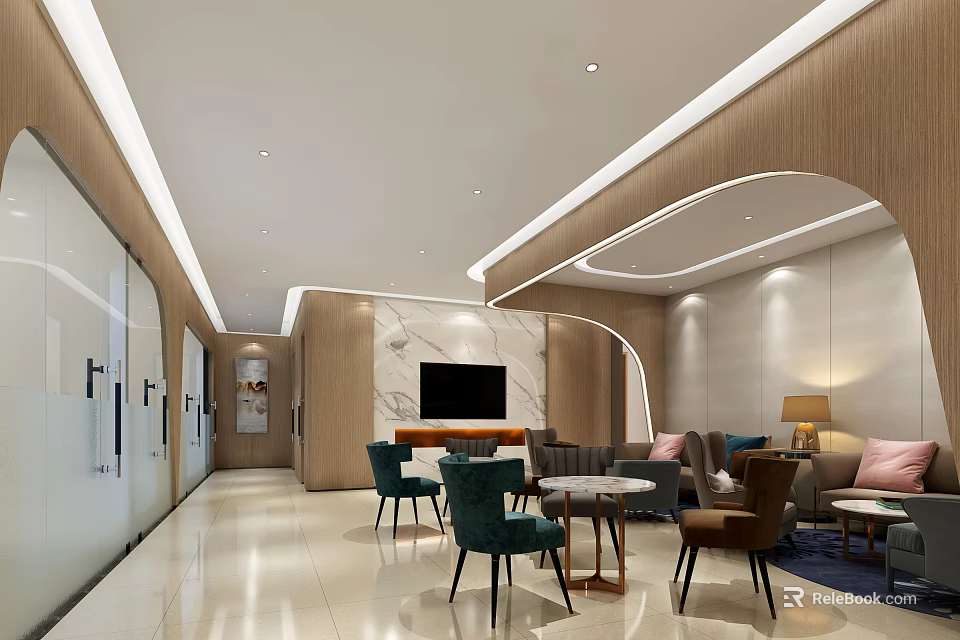 Elegant Modern Beauty Hair Salon Interior With Waiting Area Sofas Chairs Tables And Bright Lighting 3d model 