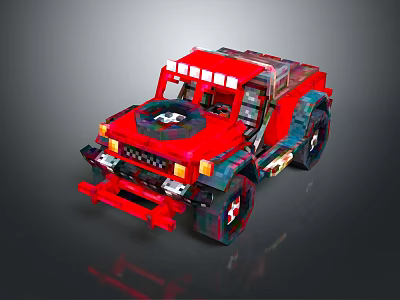 Red Block Style Off Road Vehicle Open Top Design Front Grille And Headlights 3d model