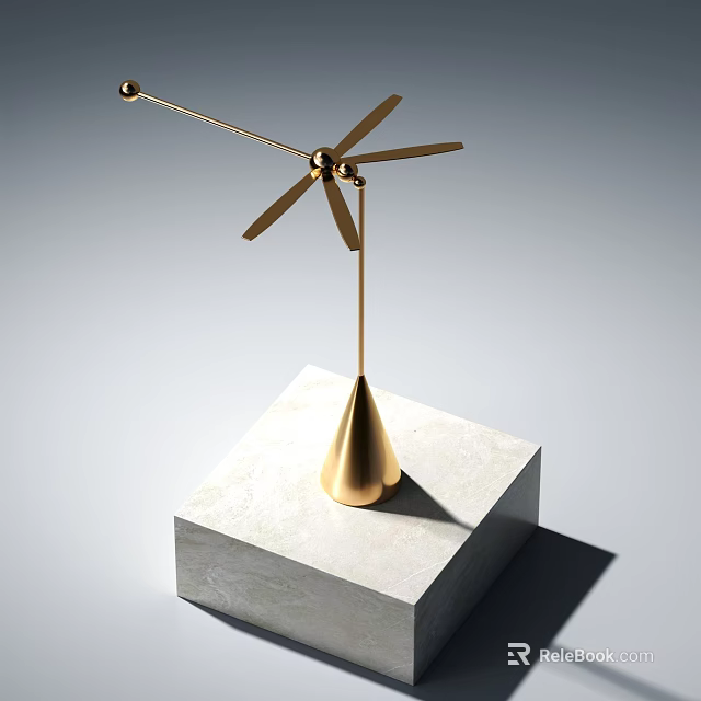 Elegant Golden Decorative Ornament Set With Dynamic Balance Structure And Marble Base 3d model