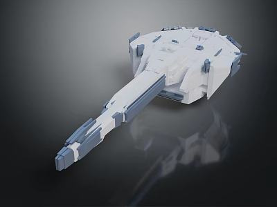 Futuristic Sci-Fi Spaceship 3D Model With White Blue Exterior And Detailed Structure 3d model