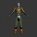 Detailed Futuristic Armored Humanoid Character With Green And Orange Exoskeleton Suit Design