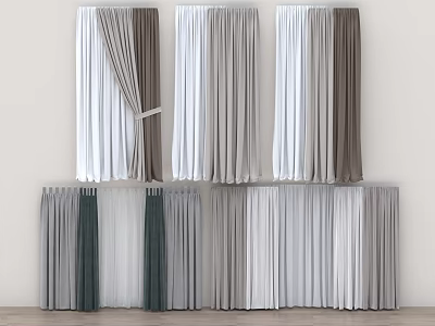 Modern Home Curtains In Gray And White Colors With Different Styles And Lengths For Decor 3d model