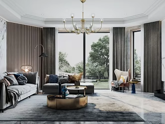 Modern Light Luxury Living Room 3d model