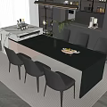 Modern Black Dining Table Set With Six Chairs Potted Plant And Kitchen Interior Design