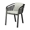 Modern Dining Chairs With Black Metal Frame And Gray Upholstered Seat And Slatted Backrest