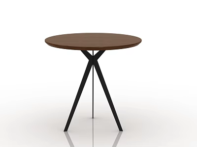 Round Brown Dining Table With Black Crossed Legs In Modern Minimalist Style 3d model