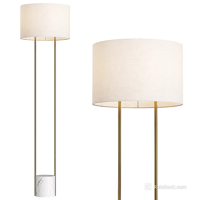 Modern Minimalist Floor Lamps With White Linen Shades And Golden Metal Stands 3d model 
