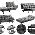Modern Black Leather Two Seater Sofa Featuring Tufted Design And Various Angles 3d model