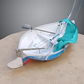 Decorative Small Boat Model With Oars Blue Cloth On Round Platform