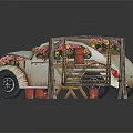 Vintage White Beetle Car Decorated With Pink Red Flowers Wooden Table Red Pots And Easel
