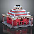 MEMPO Red Building With White Roof Columned Porch And Classic Design
