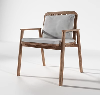 Modern Minimalist Armchair Featuring Wooden Frame Gray Cushion And Backrest 3d model