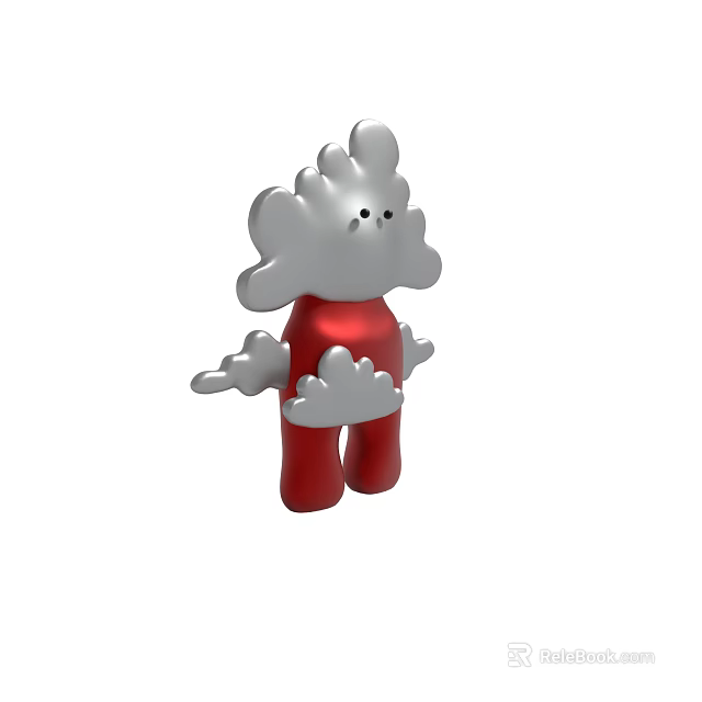 Cute Cartoon Character With Cloud Shaped Head And Red Body White Cloud Details 3d model 