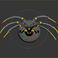 3D Fantasy Sculpture With Black Body Red Skirt Mechanical Arms Yellow Headpiece And Decorative Base
