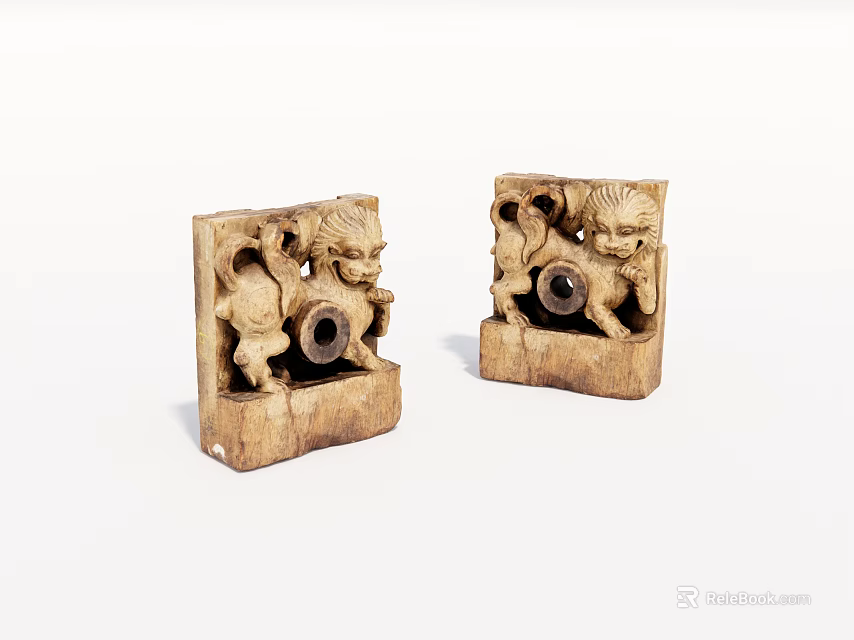 Wooden Sculpture Carvings With Intricate Figures And Circular Holes Design 3d model 