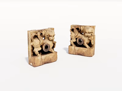 Wooden Sculpture Carvings With Intricate Figures And Circular Holes Design 3d model