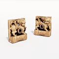 Wooden Sculpture Carvings With Intricate Figures And Circular Holes Design