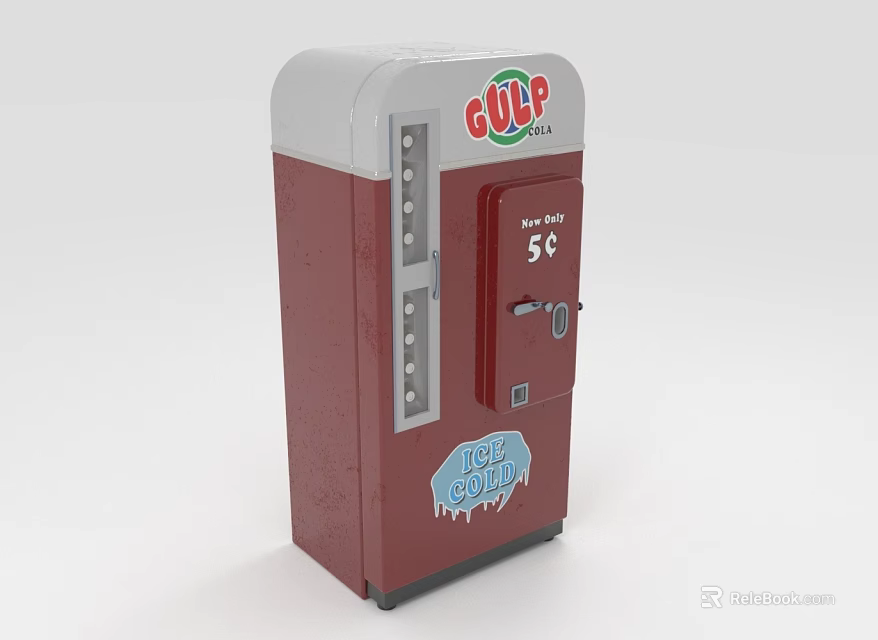 Red And White Commercial Vending Machine With CUP Logo 5 Cent And Ice Cold Drinks 3d model 