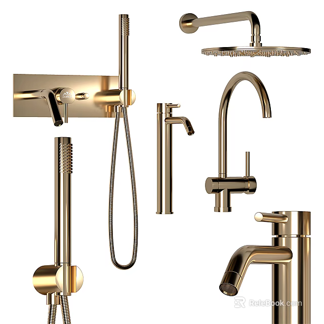 Golden Modern Faucets With Various Styles For Kitchen And Bathroom Use 3d model 