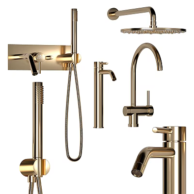 Golden Modern Faucets With Various Styles For Kitchen And Bathroom Use 3d model