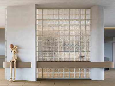 Modern Glass Block Partition Wall Interior Design With Translucent Panels And Minimalist Decor 3d model