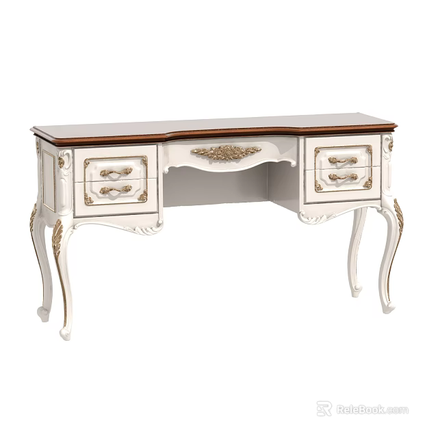 European Style White And Brown Dressing Table With Carved Details And Elegant Legs 3d model 