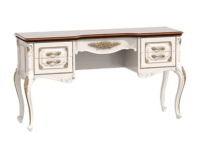 European Style White And Brown Dressing Table With Carved Details And Elegant Legs 3d model