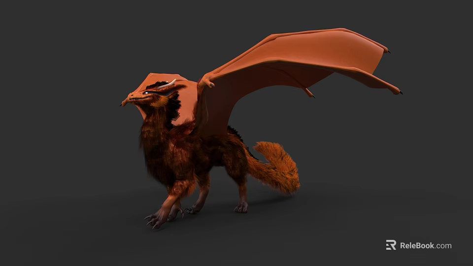 Orange Winged Mythical Dragon Game And Movie Character With Furry Body 3d model 