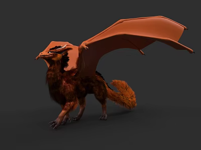Orange Winged Mythical Dragon Game And Movie Character With Furry Body 3d model