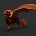 Orange Winged Mythical Dragon Game And Movie Character With Furry Body