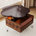 Wooden Coffee Table With Petal Shaped Top Transparent Drawer And Wheeled Legs