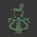 Ancient Exquisite Bronze Horse Sculpture Carving Featuring Intricate Snake Shaped Base