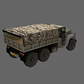Military Style Utility Vehicle With Camouflage Cargo Bed And Six Wheel Design