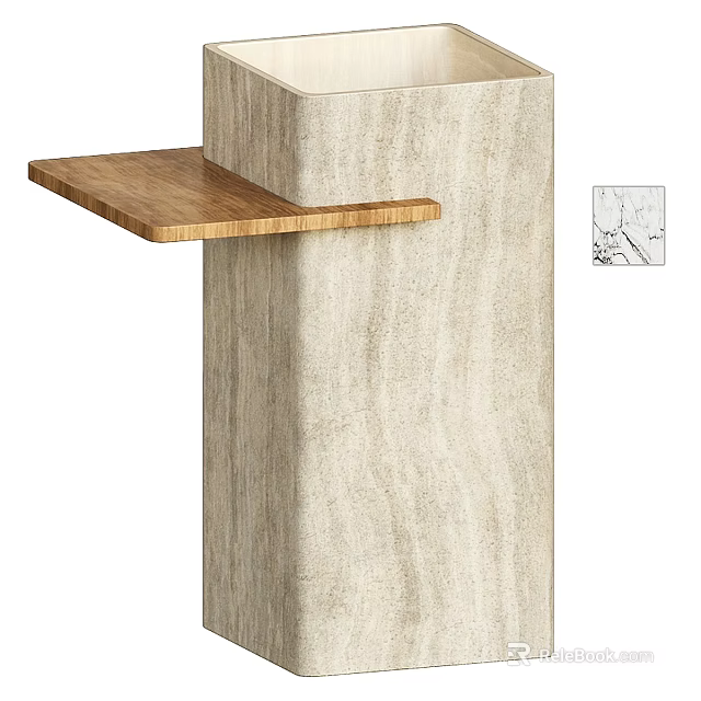 Modern Wooden Bathroom Vanity With Light Wood Shelf And Minimalist Design 3d model 