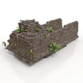 Modern Scene of Ancient Stone Wall Ruin Structure With Green Plants Growing
