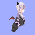 Anime Character With Gray Twin Tails Demon Horns Wings And Panda Bag