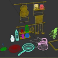 Essential Kitchen Supplies With Hanging Rack Spatulas Knives Kettle And Cutting Board