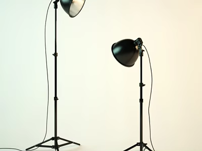 Two Black Floor Lamps With Metal Stands And Dome Shades For Studio Lighting 3d model
