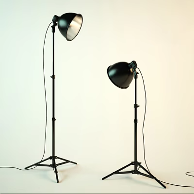 Two Black Floor Lamps With Metal Stands And Dome Shades For Studio Lighting 3d model
